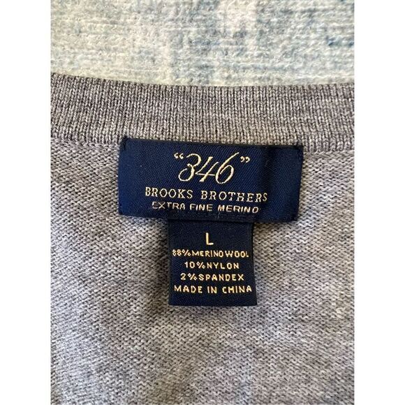 Brooks Brothers 346 Gray Extra Fine Merino Wool Sweater Mens Large - Picture 3 of 5